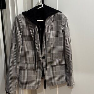 Plaid Women's Jacket with Black Hoodie Zip Out Insert